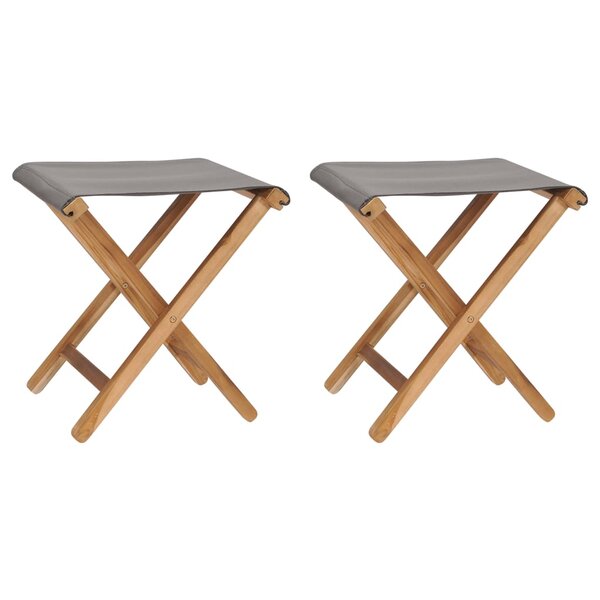 vidaXL Chaises pliables lot de 2 Bois teck solide et tissu Gris foncé