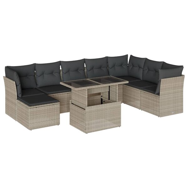 vidaXL Salon de jardin 9 Pièces avec coussins gris clair résine tressée