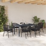 vidaXL Ensemble de salle à manger de jardin 7 pièces avec coussins en poly rotin noir