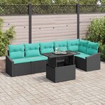 vidaXL Ensemble de canapé de jardin avec coussin 7 Pièces Noir et bleu