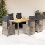 vidaXL Ensemble à manger de jardin et coussins 7 Pièces gris rotin