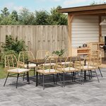 vidaXL Set de salle à manger de jardin 9 pièces avec coussins brun poly rattan