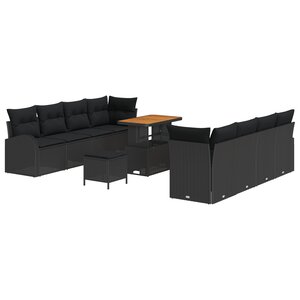 Ensemble de canapés de jardin 11 pièces avec coussins en rotin synthétique noir