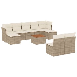 vidaXL Salon de jardin avec coussins 10 Pièces beige résine tressée