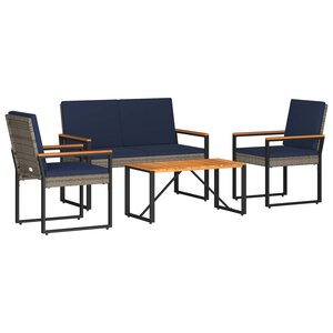 vidaXL Ensemble de meubles d'extérieur 4 pc Gris et bleu marine