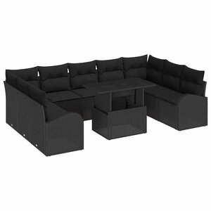 vidaXL Ensemble de canapé de jardin 10 Pièces Noir Poly rotin