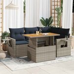 vidaXL Salon de jardin 5 Pièces avec coussins gris résine tressée