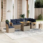 vidaXL Salon de jardin 7 Pièces avec coussins gris résine tressée