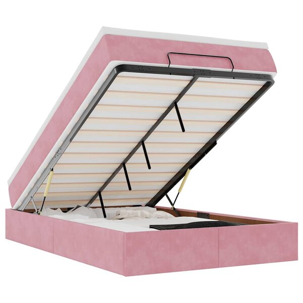 vidaXL Cadre de lit ottoman avec matelas rose 120x200 cm velours