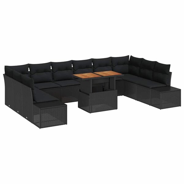 vidaXL Ensemble de canapé de jardin 11 Pièces Noir Poly rotin