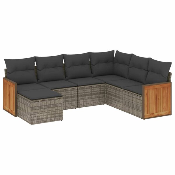 vidaXL Salon de jardin avec coussins 7 Pièces gris résine tressée