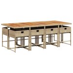 vidaXL Ensemble à manger de jardin et coussins 9 Pièces beige Poly rotin