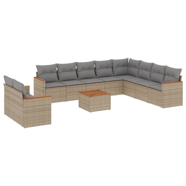 vidaXL Salon de jardin 11 Pièces avec coussins beige résine tressée