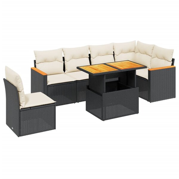 vidaXL Salon de jardin 7 Pièces avec coussins noir résine tressée
