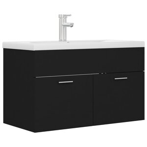 vidaXL Armoire d'évier avec lavabo intégré Noir Aggloméré