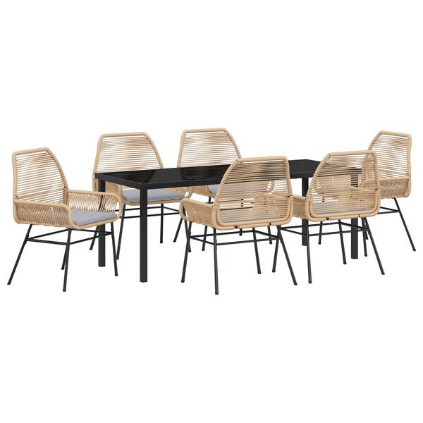 vidaXL Ensemble de Salle à Manger de Jardin 7 Pièces avec Coussins Marron en Rattan Poly