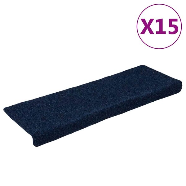 vidaXL Tapis d'escalier 15 Pièces Tissu aiguilleté 65x21x4 cm Bleu