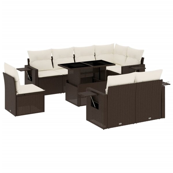 vidaXL Salon de jardin avec coussins 9 Pièces marron résine tressée