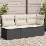 vidaXL Canapé de jardin avec coussins 3 places noir résine tressée