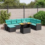 vidaXL Salon de jardin 9 Pièces avec coussins noir résine tressée