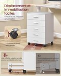 Caisson de bureau à roulettes meuble de rangement 40 x 42 x 65 7 cm support pour imprimante avec 5 tiroirs rails coulissants pour bureau télétravail blanc 12_0004809