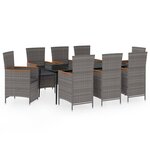 vidaXL Ensemble de salle à manger de jardin avec coussins 9 Pièces Gris