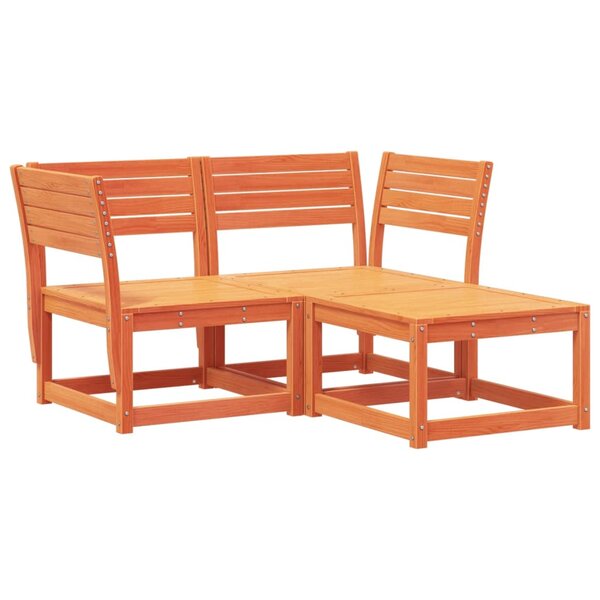 vidaXL Salon de jardin 3 Pièces cire marron bois de pin massif