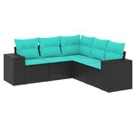 vidaXL Salon de jardin 5 Pièces avec coussins noir résine tressée