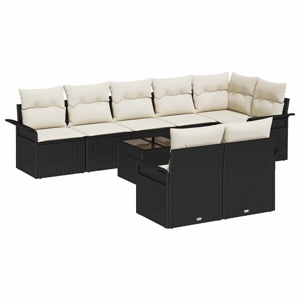 vidaXL Ensemble de canapé de jardin avec coussin 9 Pièces Noir Poly rotin