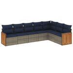 vidaXL Salon de jardin 7 Pièces avec coussins gris résine tressée