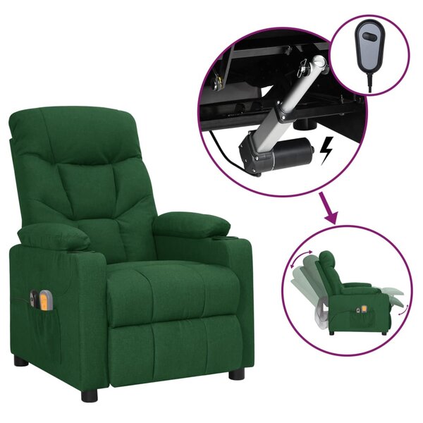vidaXL Fauteuil électrique de massage Vert foncé Tissu