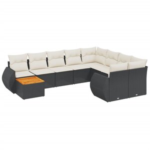 vidaXL Salon de jardin 10 Pièces avec coussins noir résine tressée