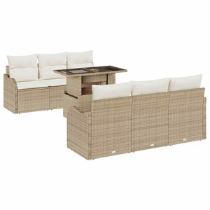 vidaXL Ensemble de canapé de jardin 7 Pièces Beige Poly Rattan