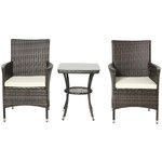 Outsunny Ensemble salon de jardin 2 places : 2 fauteuils et table basse plateau verre trempé résine tressée imitation rotin chocolat foncé coussins blanc