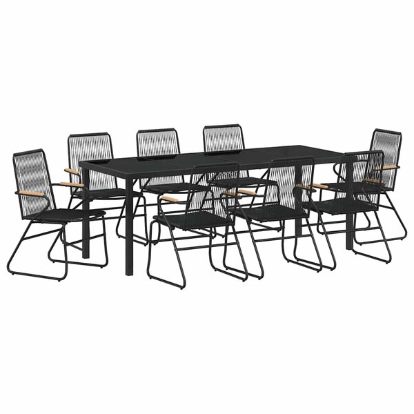 vidaXL Ensemble de salle à manger pour jardin 9 Pièces Noir
