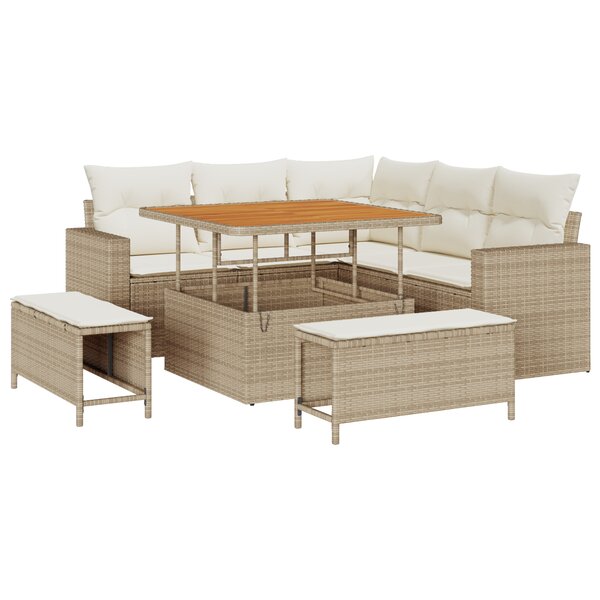 Ensemble de canapés de jardin 8 pièces avec coussins beige en poly rotin