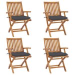 vidaXL Chaises pliables de jardin avec coussins lot de 4 Teck solide