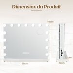 Miroir de maquillage avec 15 led miroir hollywood à intensité variable 3 couleurs commande tactile intelligente loupe mural ou de table blanc 20_0008909