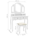 vidaXL Ensemble de coiffeuse et tabouret Blanc 100x40x146 cm Paulownia