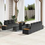 vidaXL Ensemble de canapé de jardin avec coussin 10 Pièces Noir