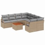 vidaXL Ensemble de canapé de jardin avec coussin 9 Pièces Beige polyrotin