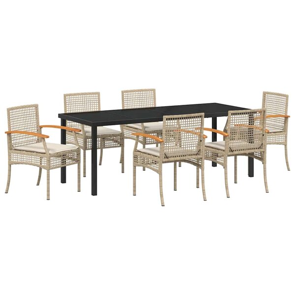 vidaXL Ensemble de salle à manger pour jardin 7 Pièces Beige et Noir