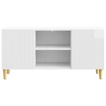 vidaXL Meuble TV 102 x 34 5 x 50 cm Blanc brillant Bois d'ingénierie