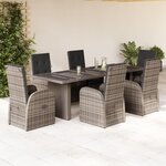 vidaXL Ensemble à manger de jardin et coussins 7 Pièces gris rotin