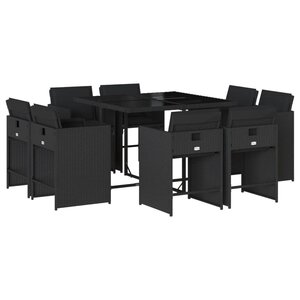 vidaXL Ensemble à manger de jardin 9Pièces coussins noir résine tressée