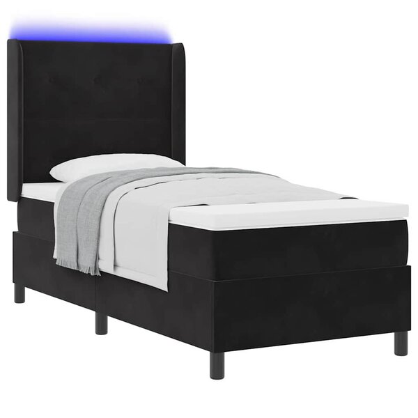 vidaXL Lit à ressorts avec matelas avec LED Noir 100 x 200 cm Velours