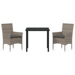 vidaXL Ensemble de Salle à Manger de Jardin 3 Pièces avec Coussins Rattan Synthétique Gris