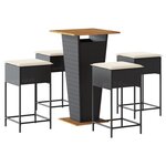 vidaXL Ensemble de bar de jardin 5 Pièces avec coussins noir poly rotin