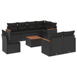 vidaXL Salon de jardin 9 Pièces avec coussins noir résine tressée