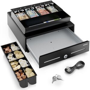 ACROPAQ Tiroir Caisse 9032K- Compatible avec Caisse Enregistreuse RJ11  34x33x10 cm-4 compartiments Monnaie & 8 billets-Métal